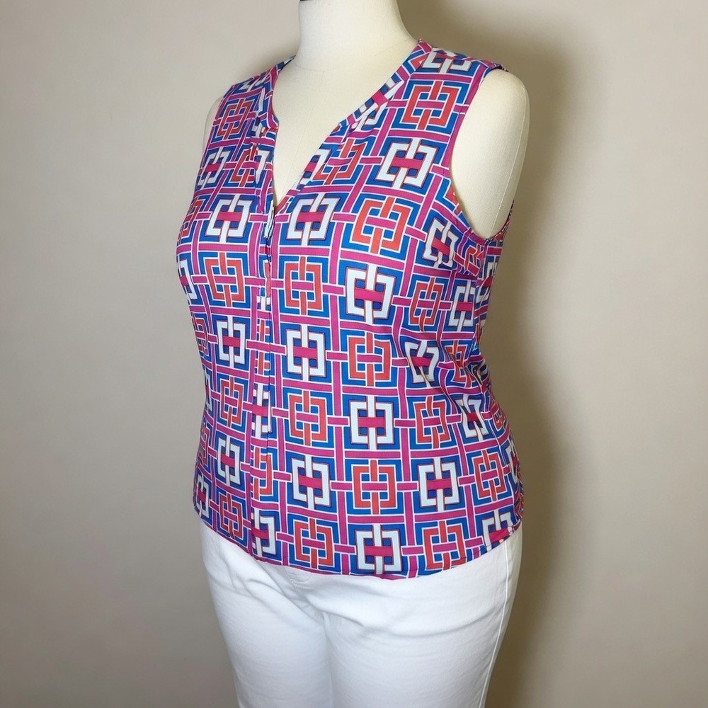Crown & Ivy Sleeveless Top Pink Blue Geometric Print Woman 2X Plus Size